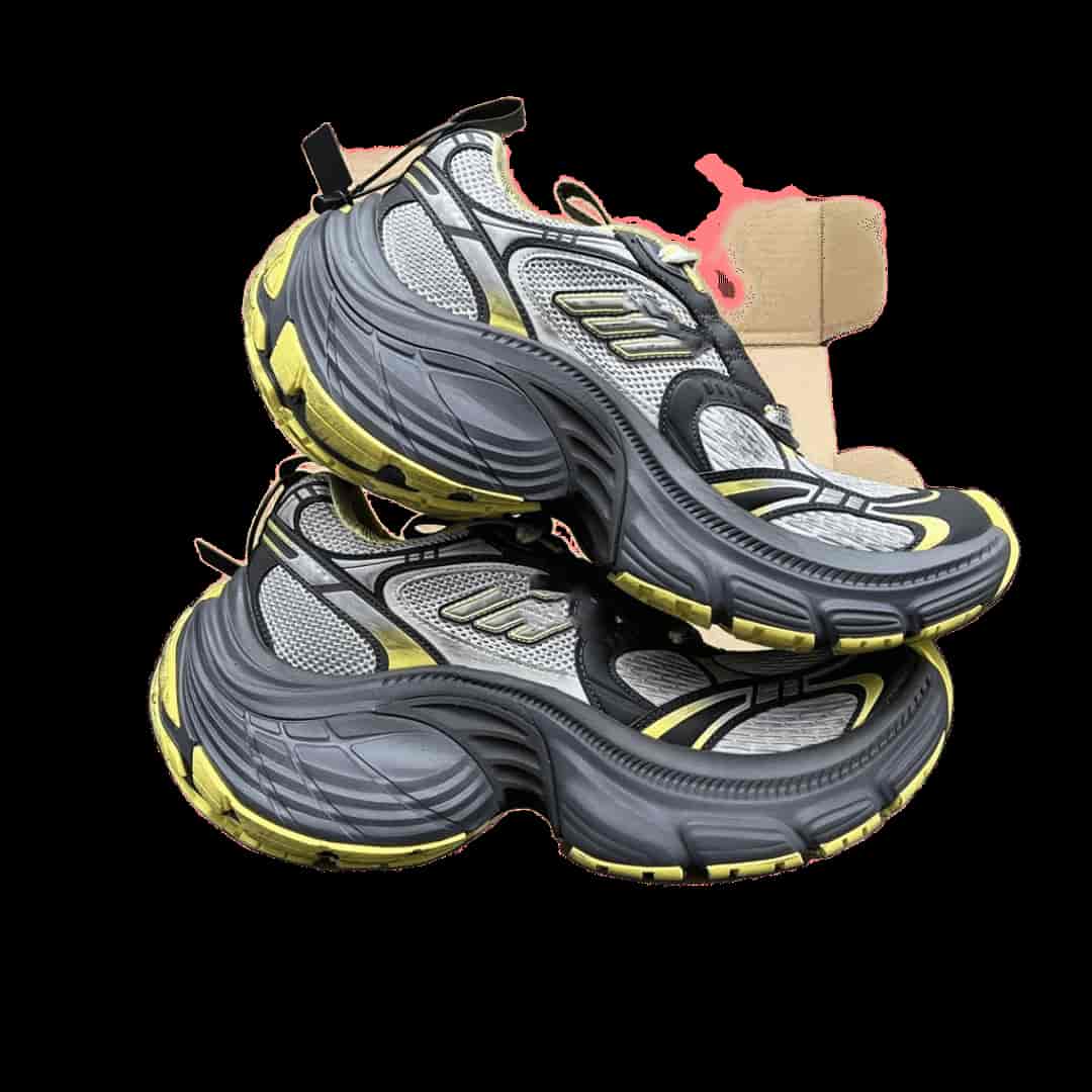 Balenciaga Grey Yellow Chunky Sneakers, Mesh & Leather