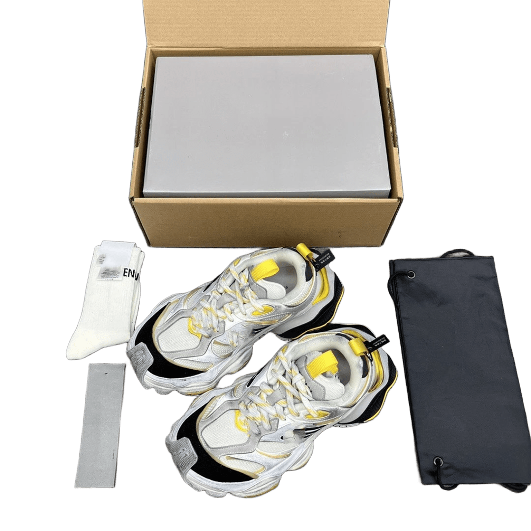 Balenciaga Grey Yellow Chunky Sneakers, Unisex Retro