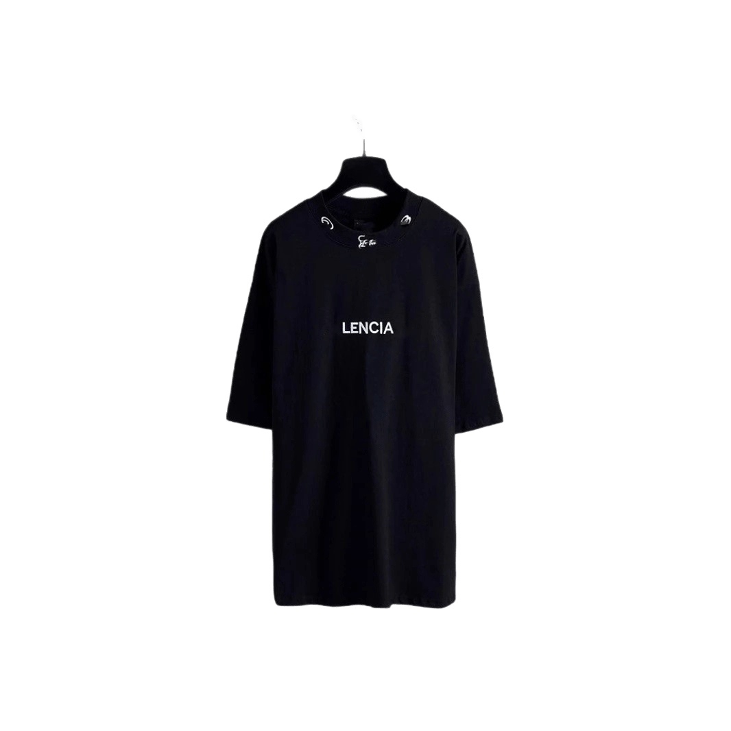 Balenciaga LENCIA Logo Black Unisex Cotton T-Shirt