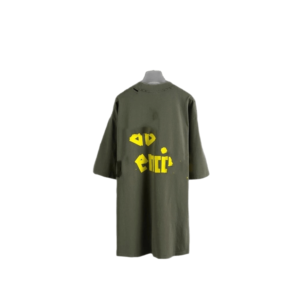 Balenciaga Military Green Cotton Unisex Tee: Street Style