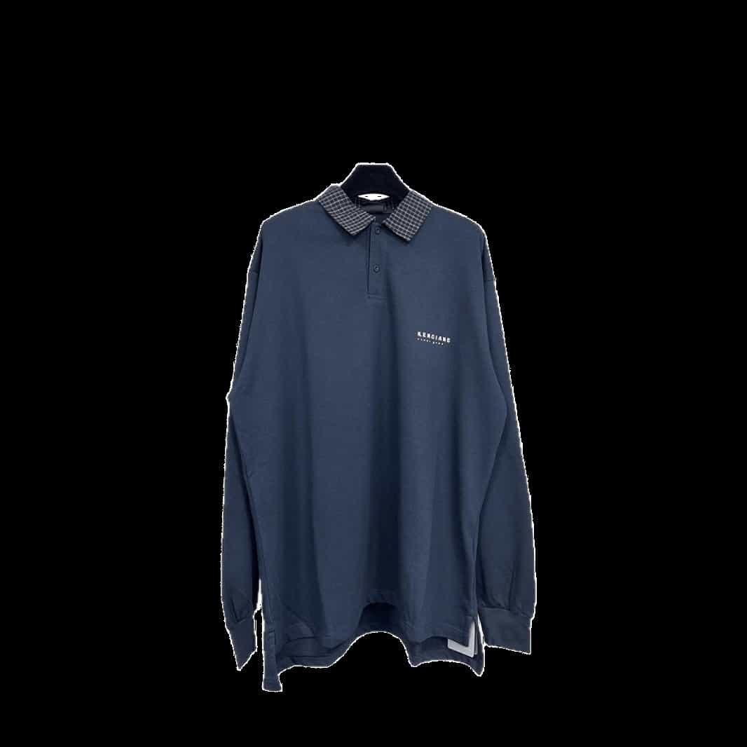 Balenciaga Navy Polo Shirt: Plaid Collar, Cotton, Unisex
