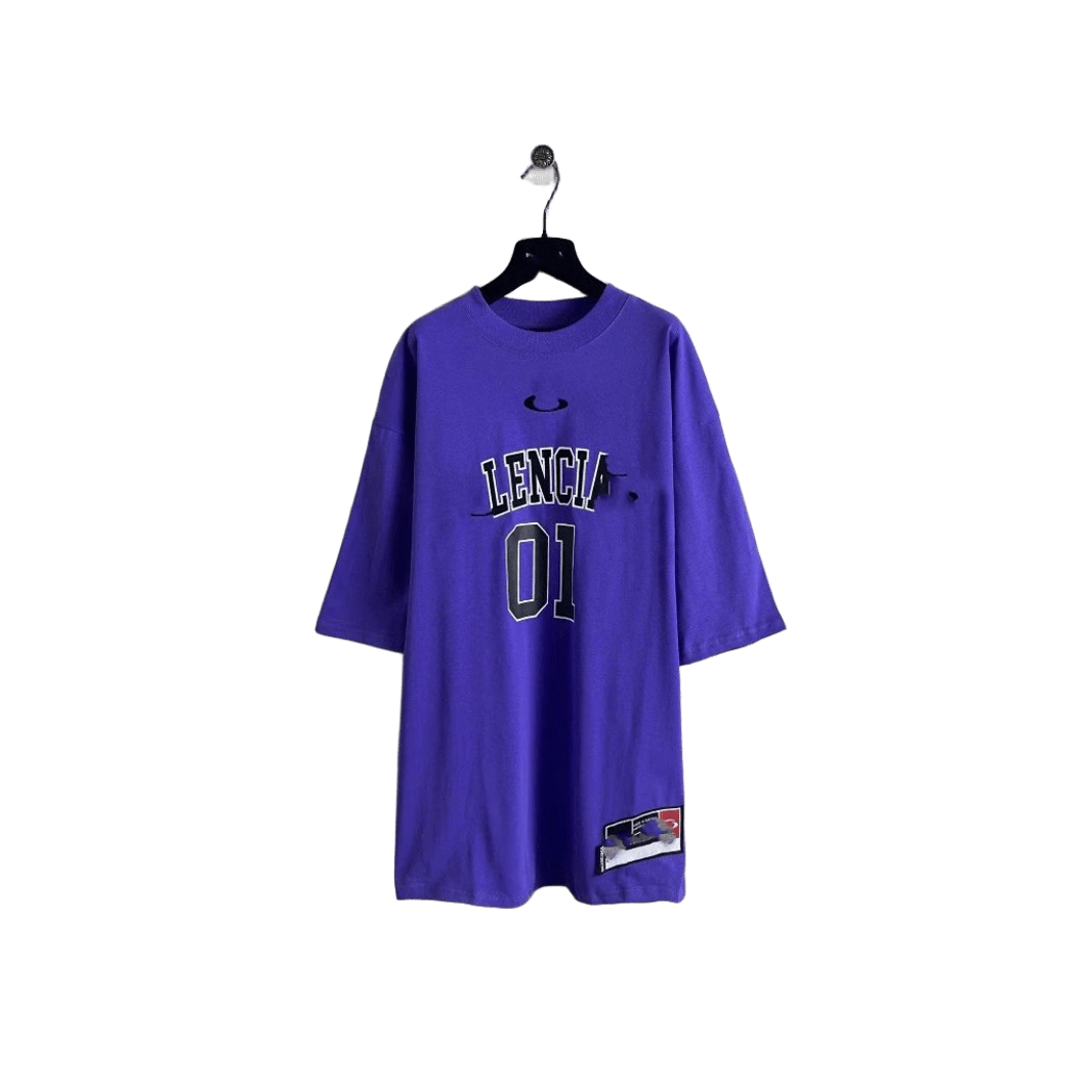 Balenciaga Purple Cotton Logo T-Shirt: Unisex Streetwear