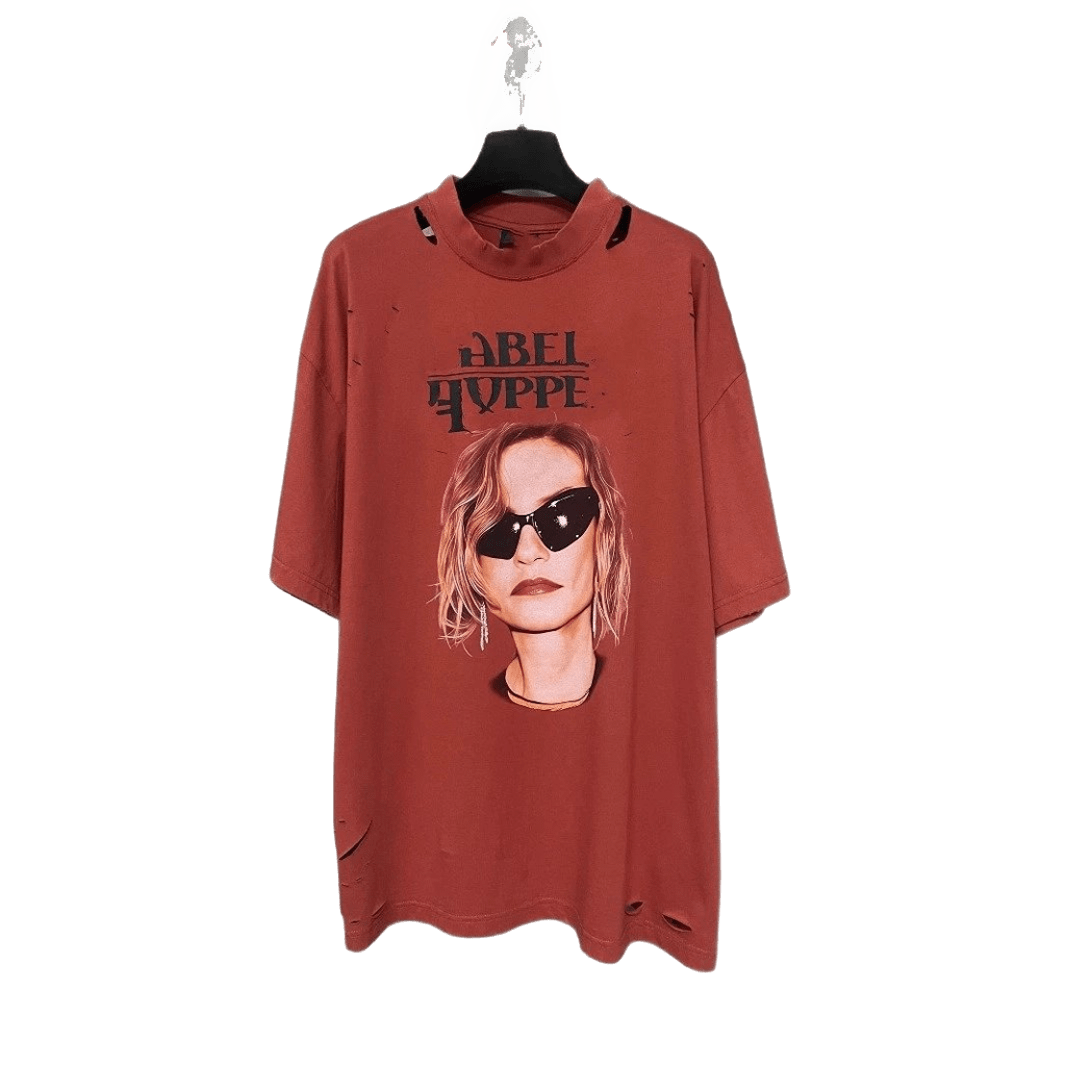 Balenciaga Red Brick Graphic Distressed Cotton T-Shirt