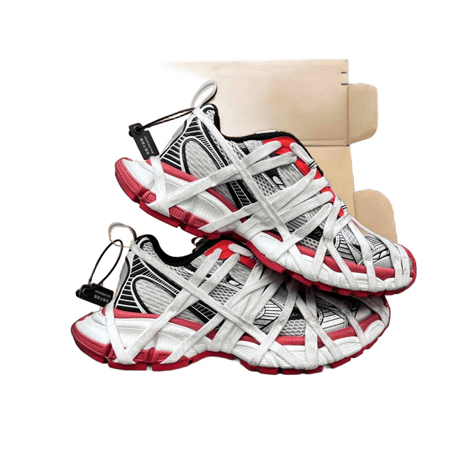 Balenciaga Red White Mesh Sneakers Unisex Strap Design