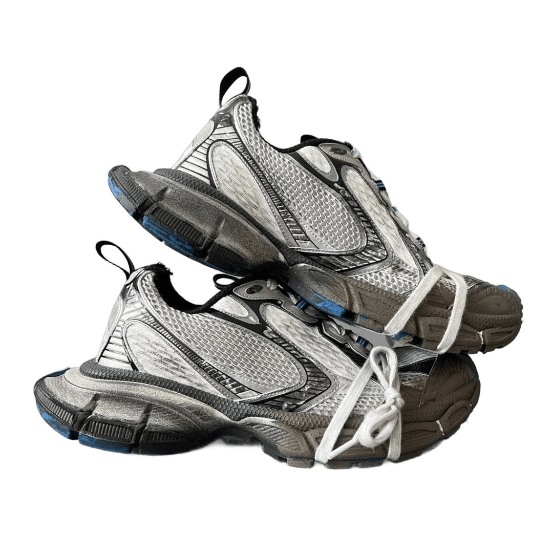 Balenciaga Silver Gray Retro Chunky Sneakers, Mesh & Leather
