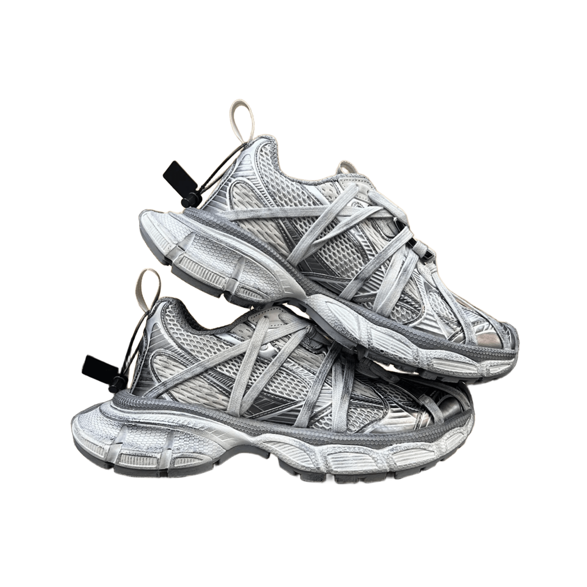 Balenciaga Silver Grey Mesh Leather Cross-Strap Sneakers Unisex