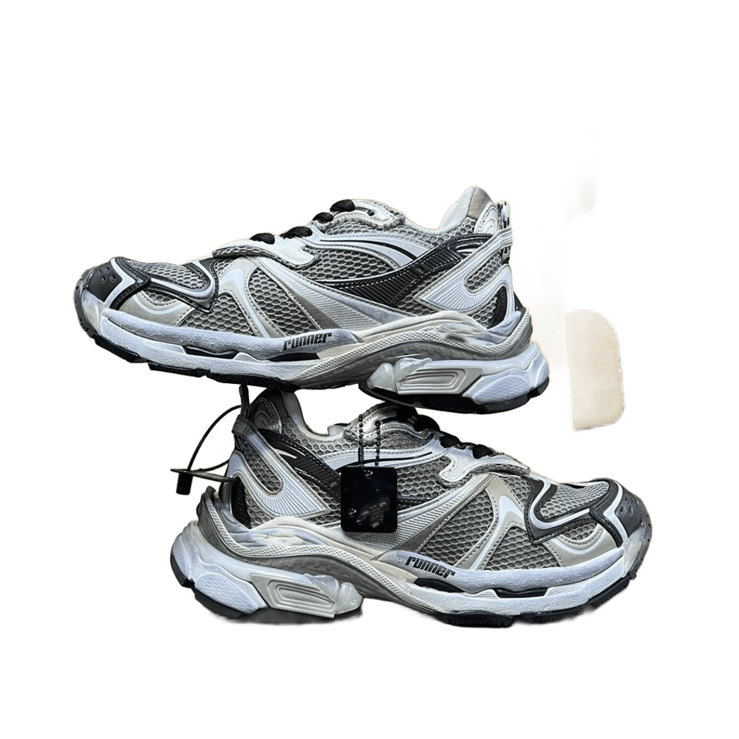 Balenciaga Silver Grey Mesh Leather Unisex Chunky Sneakers