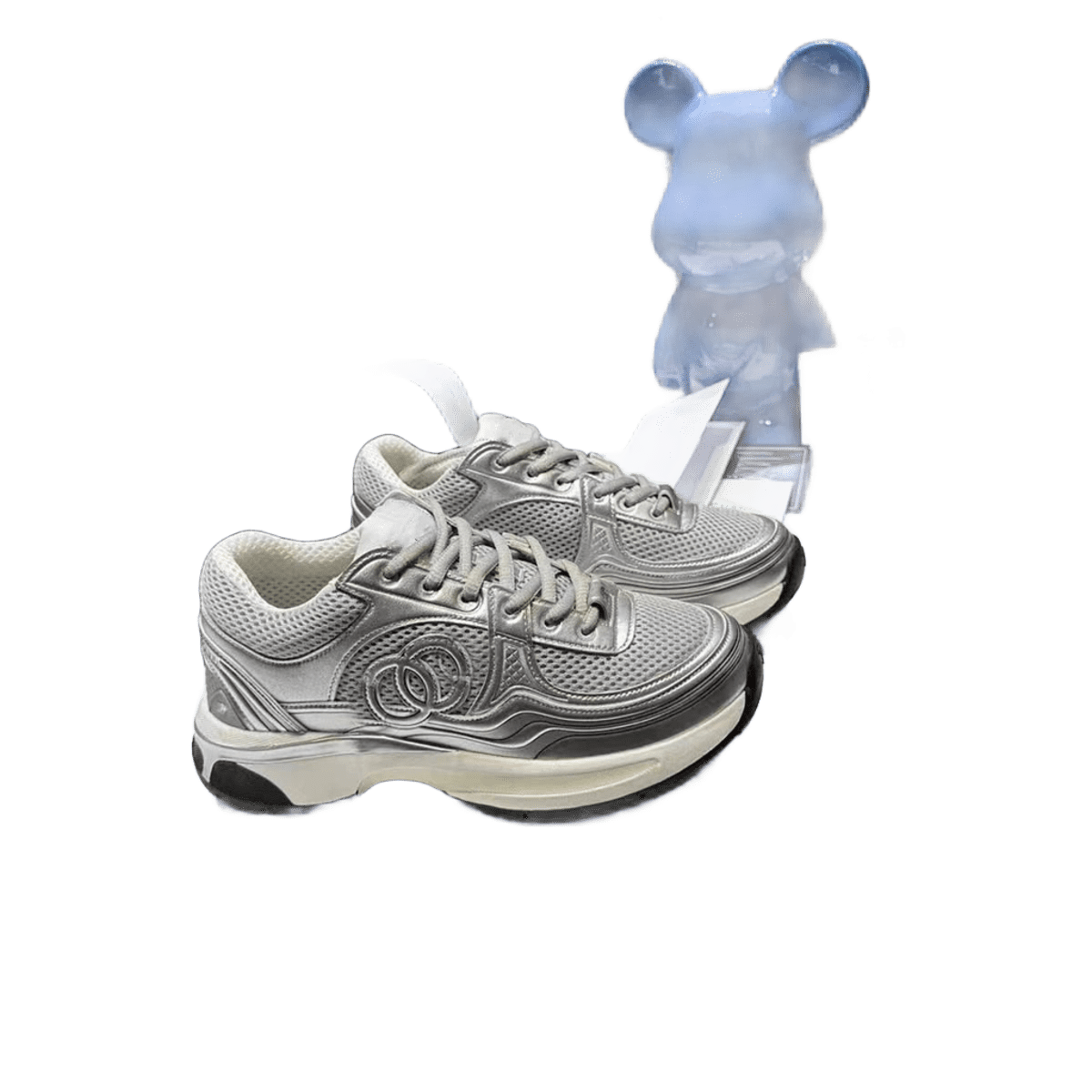 Balenciaga Silver Mesh Leather Unisex Sneakers