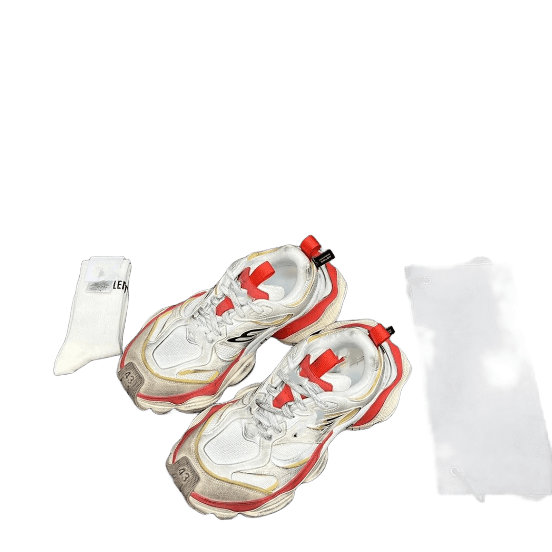Balenciaga Triple S White Red Retro Leather Sneakers Unisex