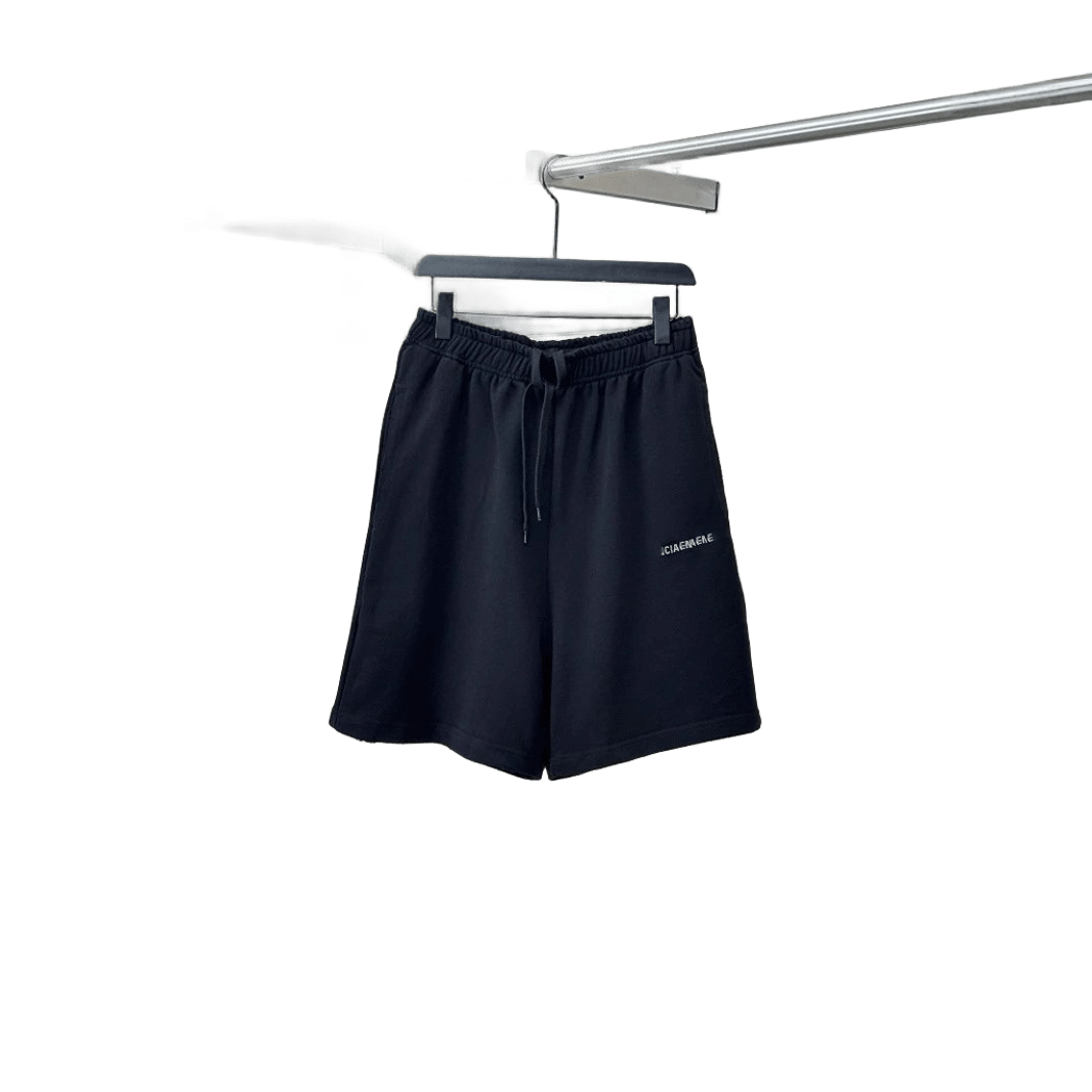 Balenciaga Unisex Black Cotton Logo Shorts - Street Style