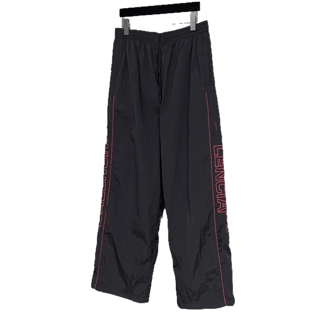 Balenciaga Unisex Black Loose-Fit Casual Pants with Pink Logo