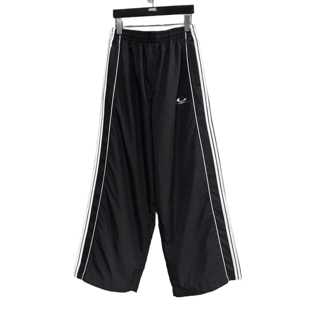 Balenciaga Unisex Black Sport Pants White Stripe Loose Fit