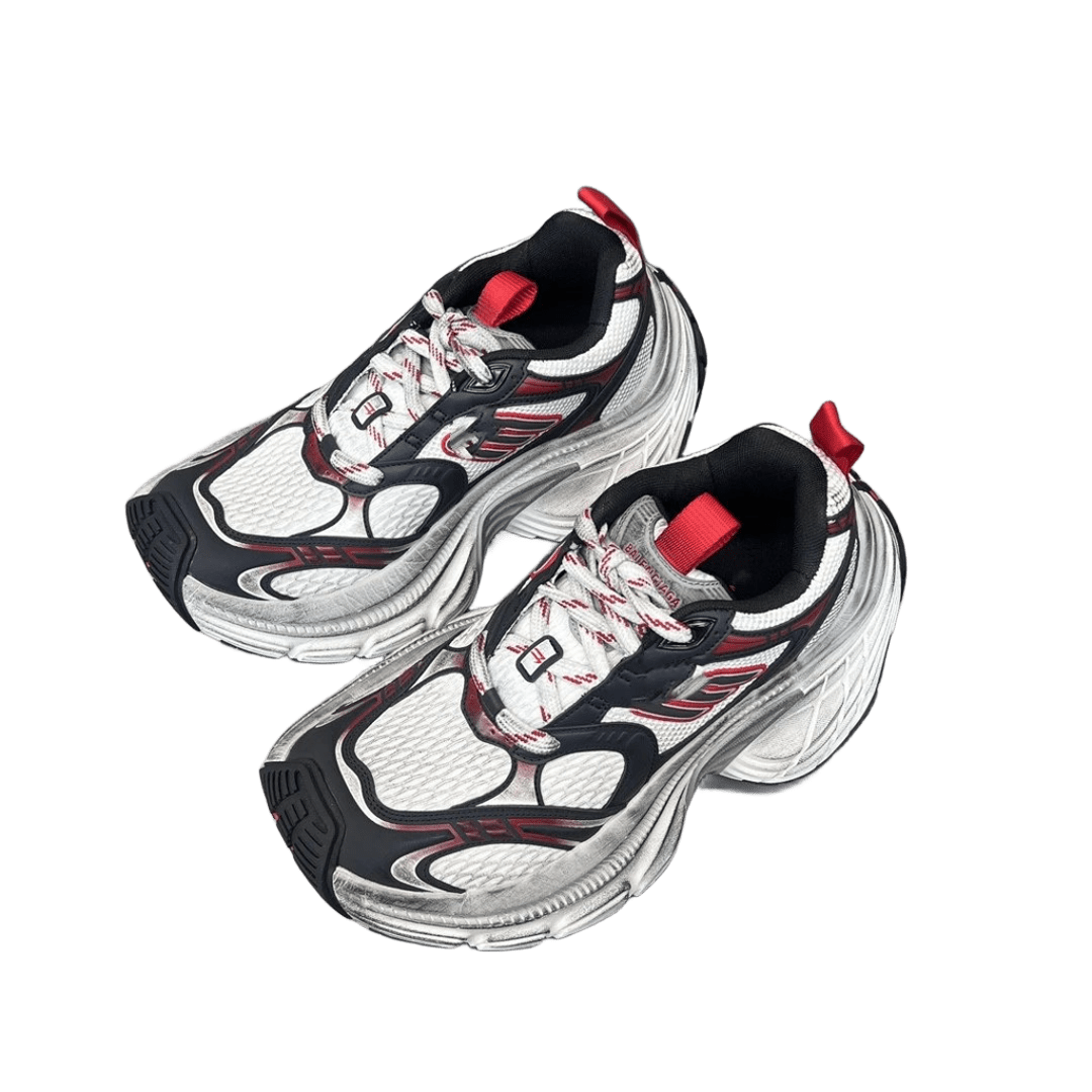 Balenciaga Unisex Triple S White Black Red Mesh Sneakers