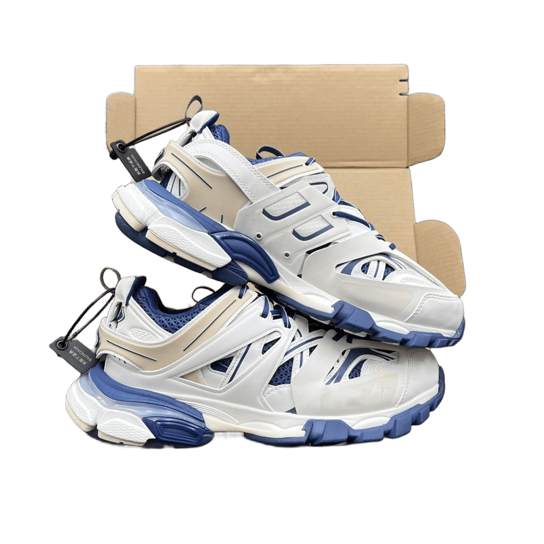 Balenciaga White Blue Leather Mesh Unisex Sneakers