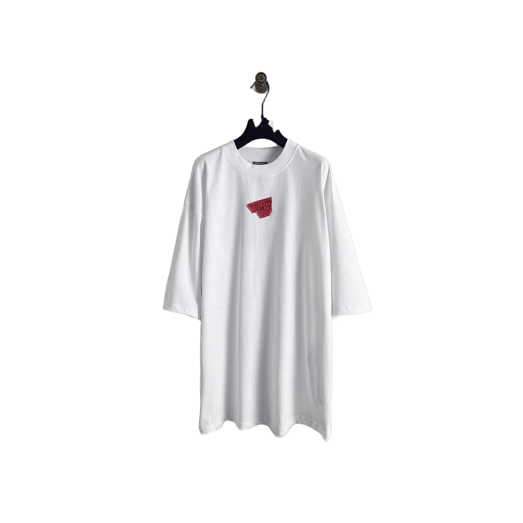 Balenciaga White Cotton T-Shirt: Unisex Streetwear with Red Logo