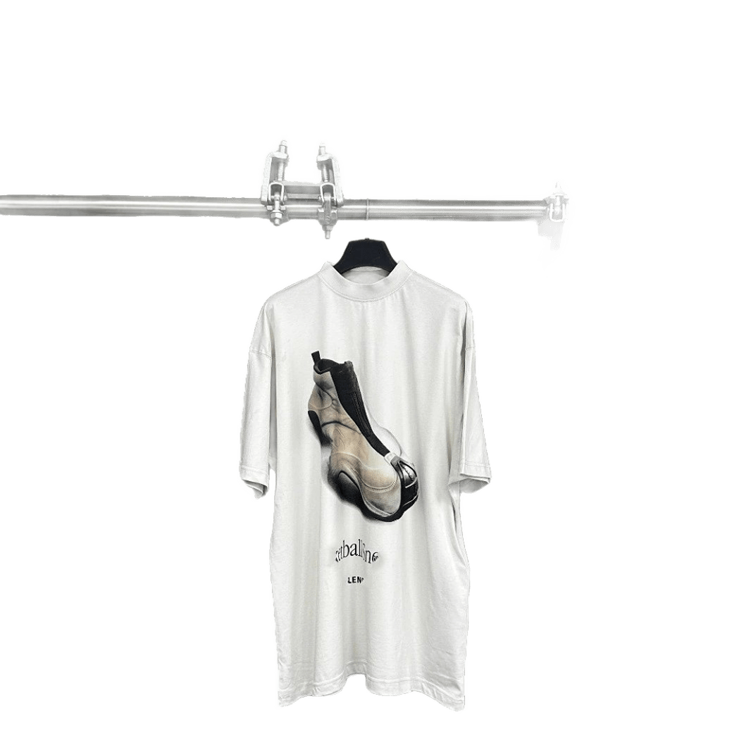 Balenciaga White Cotton Unisex Tee with Sneaker Print