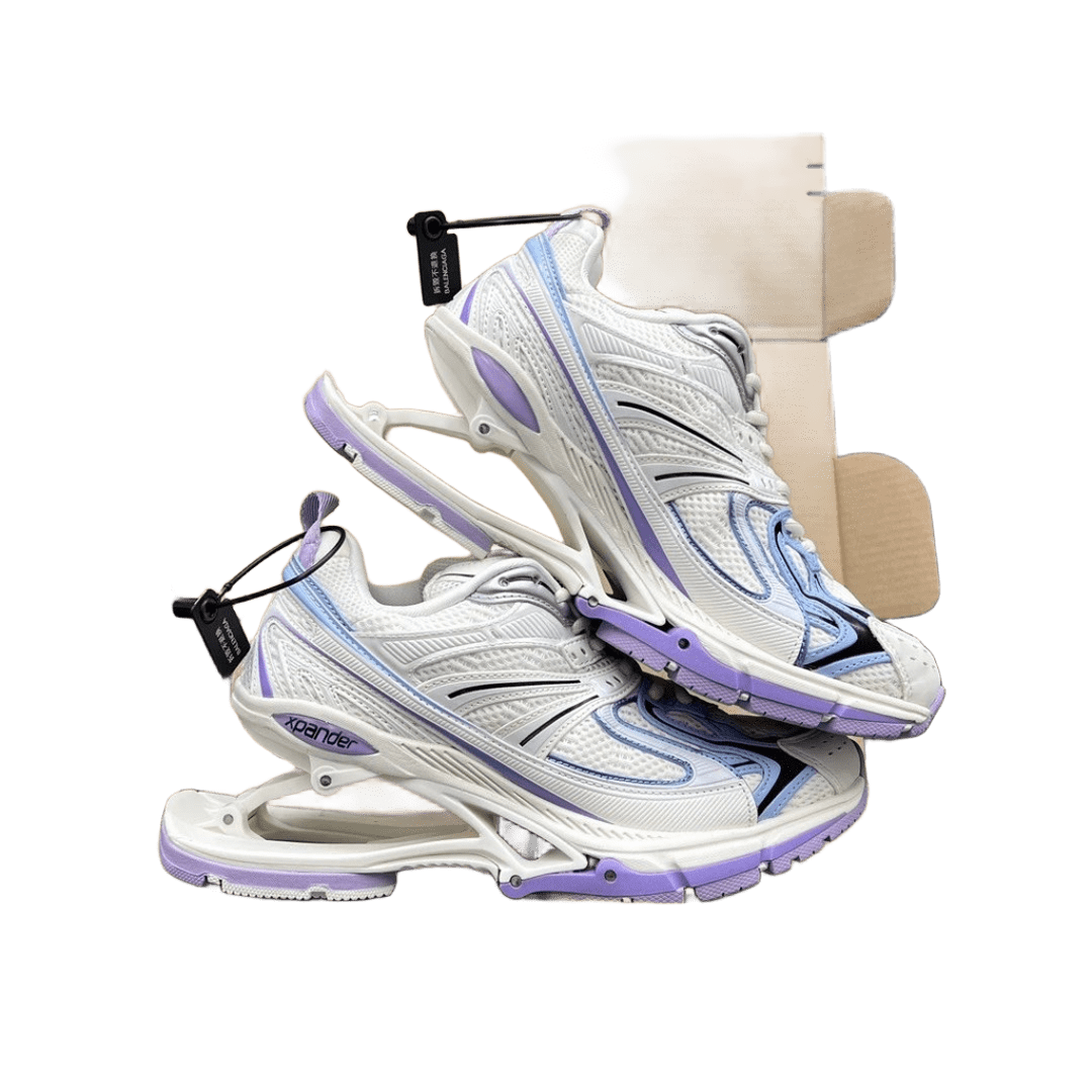 Balenciaga White Purple Chunky Sneakers, Mesh & Leather