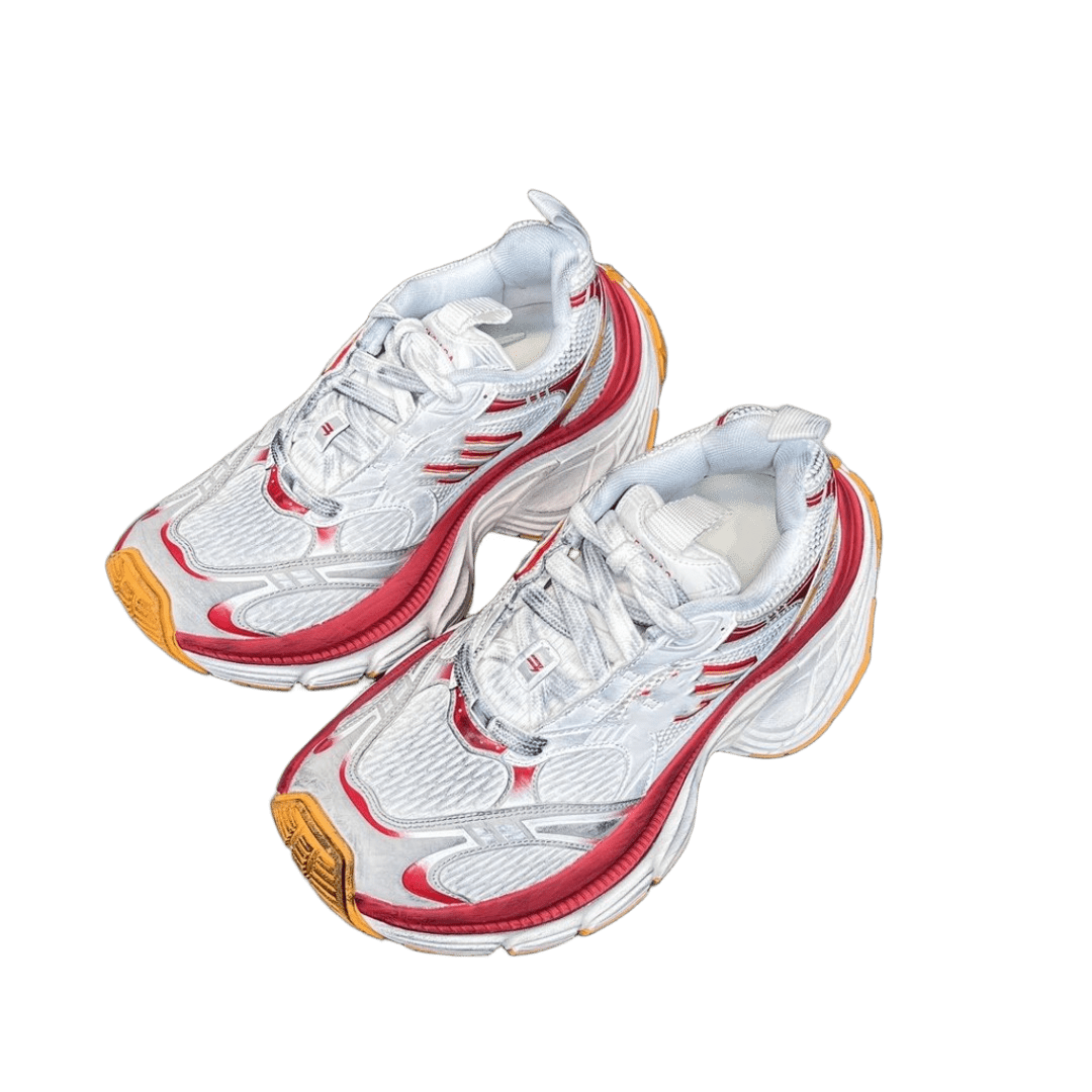 Balenciaga White Red Chunky Sneakers, Unisex Street Style