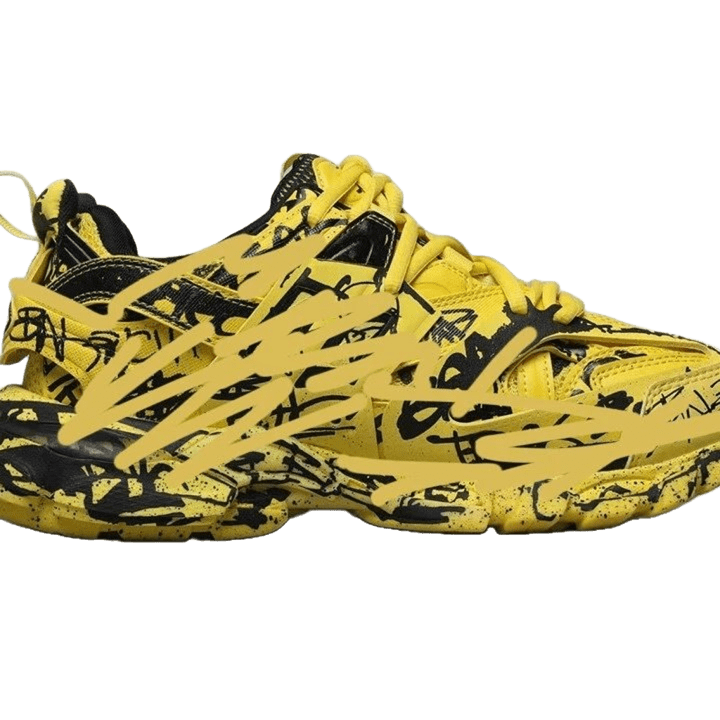 Balenciaga Yellow Graffiti Unisex Sneakers, Street Style