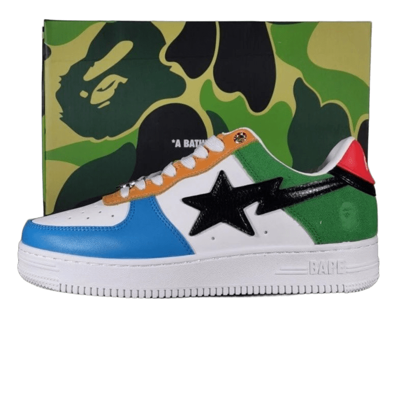 Bape 90s Leather Sneakers: Colorful Streetwear for Unisex