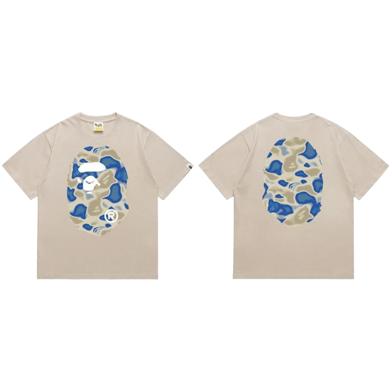 Bape Ape Camo Beige Cotton Tee Unisex Streetwear