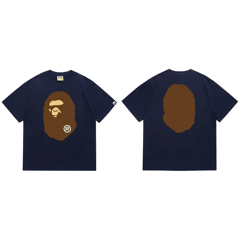 Bape Ape Head Tee: Deep Blue Cotton Streetwear T-Shirt