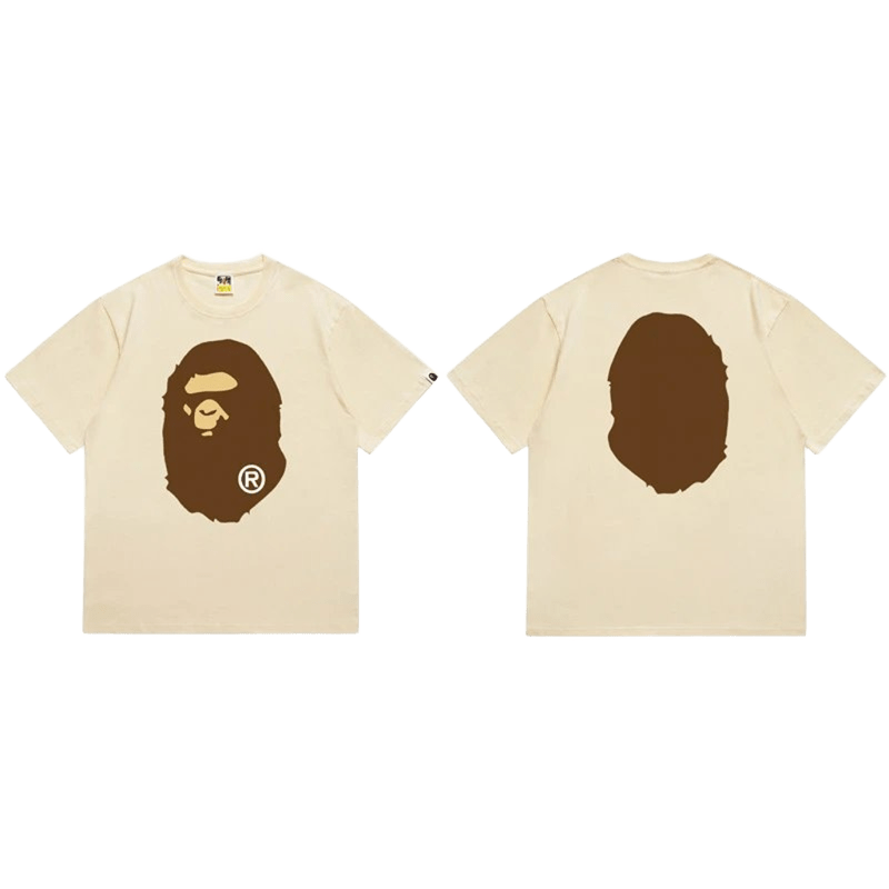 Bape Beige Cotton Ape Head Logo Tee: Unisex Streetwear