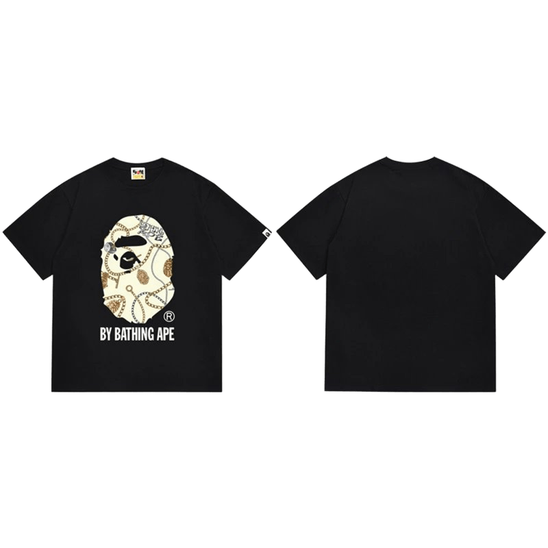 Bape Black Cotton Streetwear Tee w/ Ape Head Motif