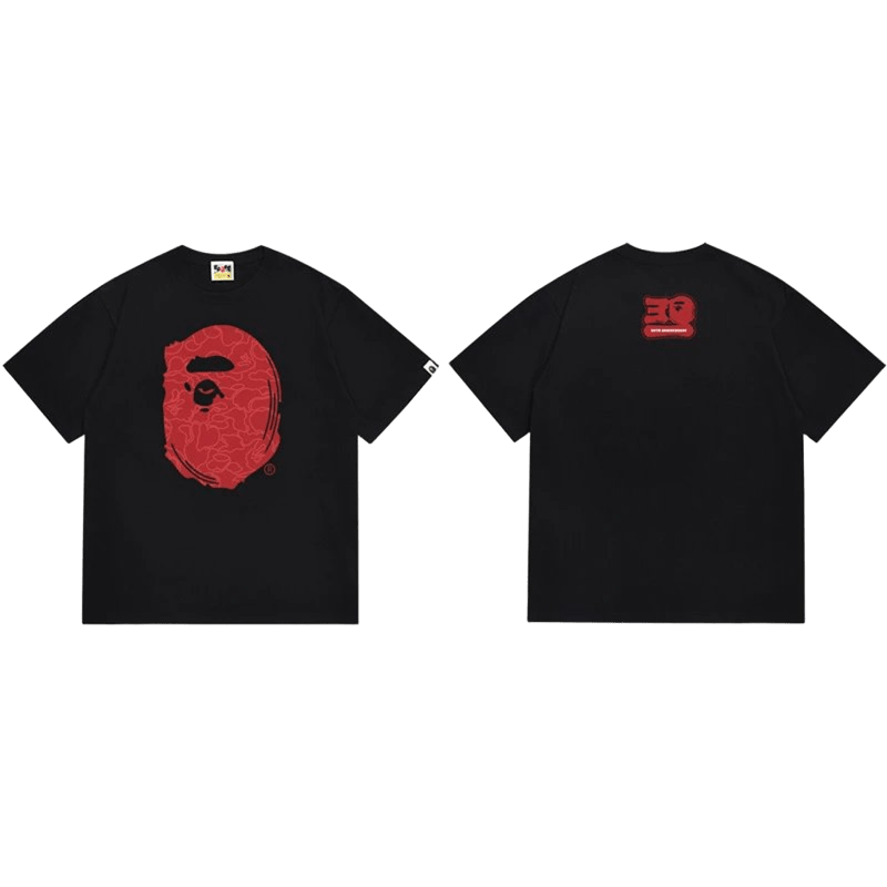 Bape Black Cotton Tee: Unisex Streetwear with Ape Head Icon