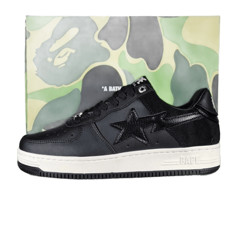Bape Black Star Leather Sneakers 90s Street Style Unisex