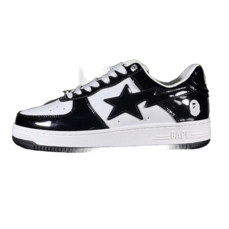 Bape Black White Leather Sneakers, Unisex Streetwear