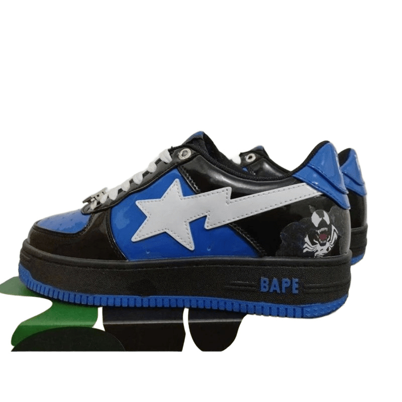 Bape Blue Black Leather Sneakers: 90s Street Style
