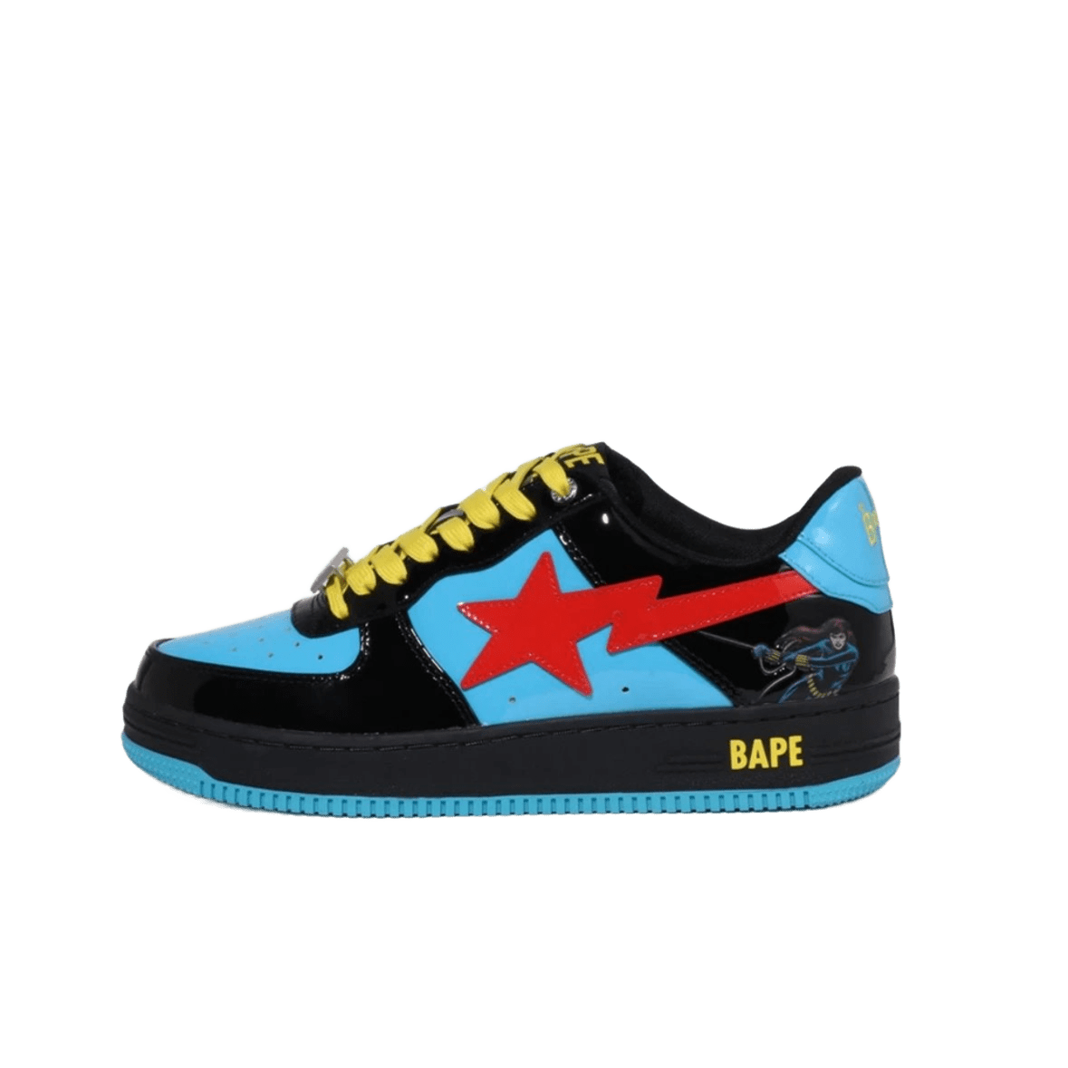 Bape Blue Black Unisex Sneakers: Red Star Lightning