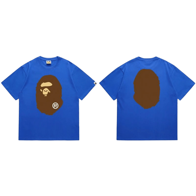 Bape Blue Cotton Tee: Unisex Streetwear with Ape Head