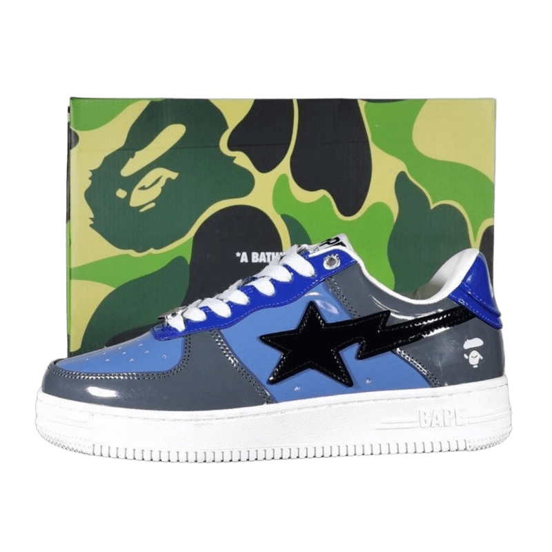 Bape Blue-Gray Leather Sneakers with Star Motif