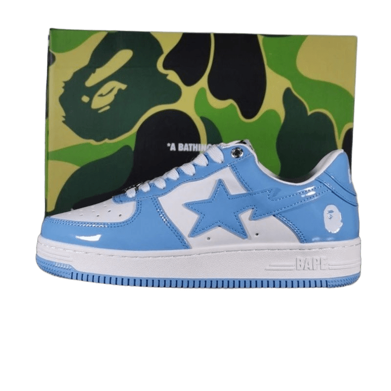 Bape Blue White Leather Sneakers, Unisex 90s Streetwear