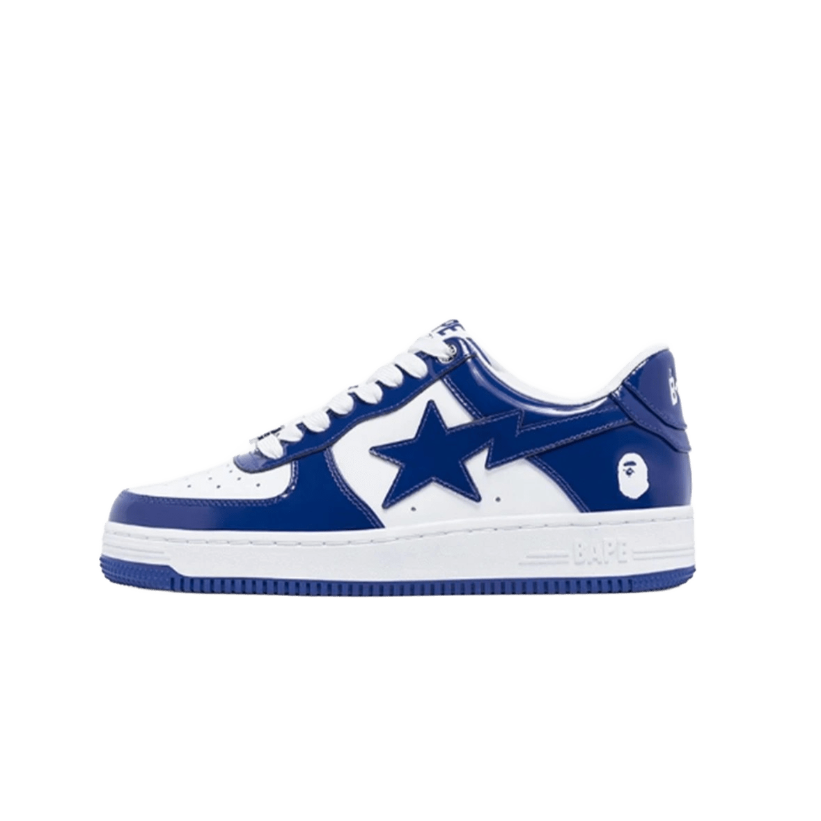 Bape Blue White Leather Unisex Sneakers, Star & Ape Logo