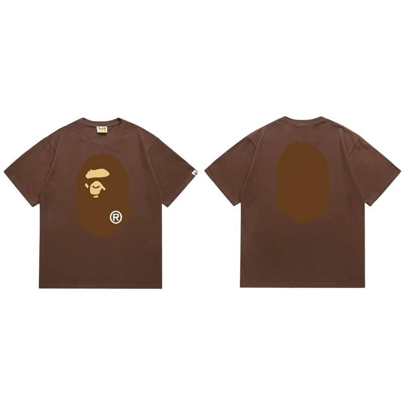 Bape Brown Cotton Tee: Unisex Streetwear with Ape Logo
