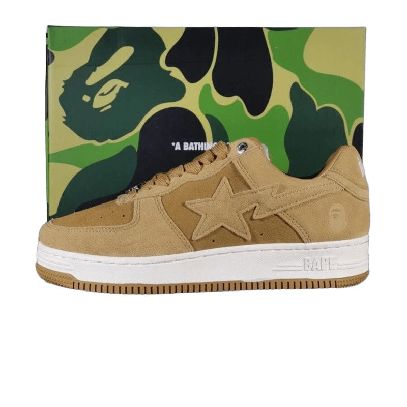 Bape Classic Beige Leather Sneakers, Unisex Streetwear