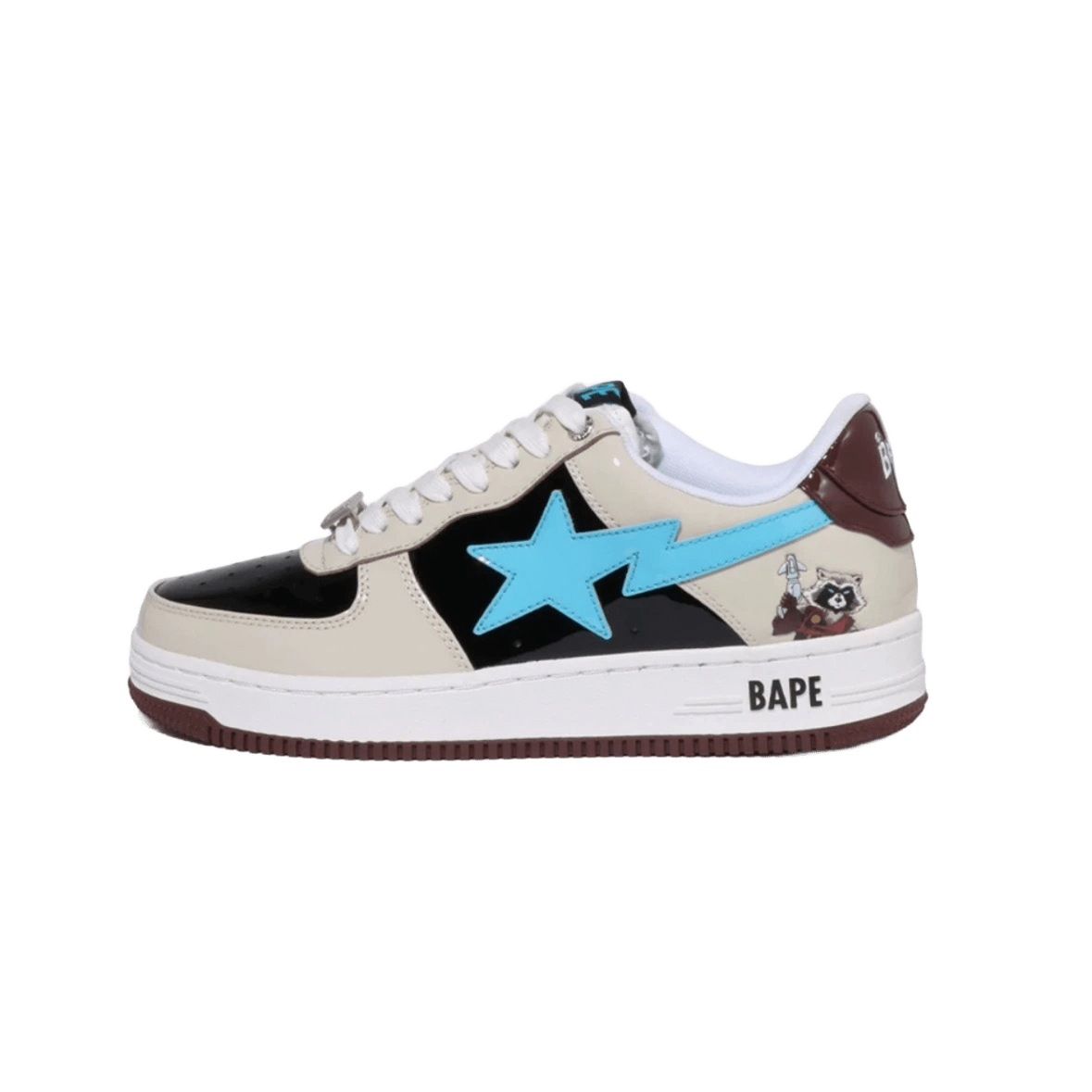 Bape Color Block Leather Sneakers: Blue Stars & Animal Print