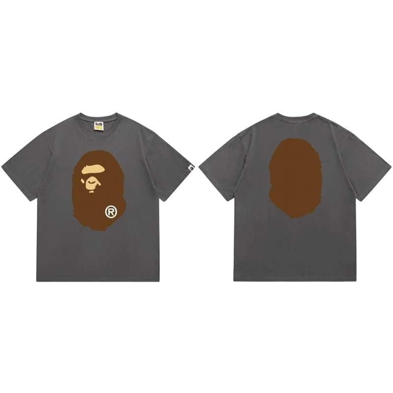 Bape Gray Cotton Streetwear Tee with Iconic Ape Head