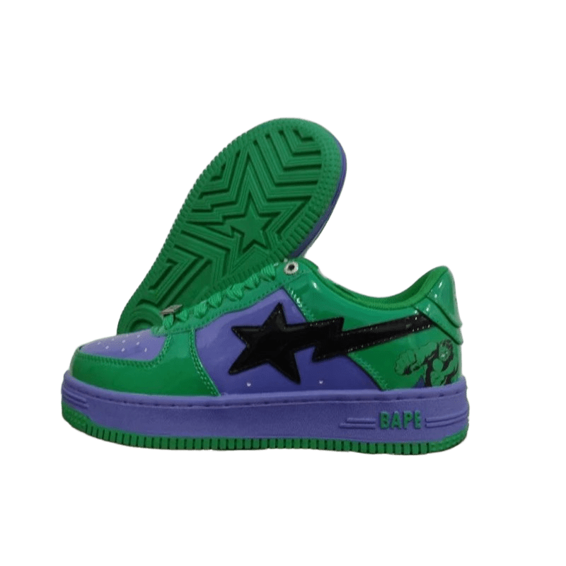 Bape Green Purple Star Sneakers: Unisex 90s Streetwear