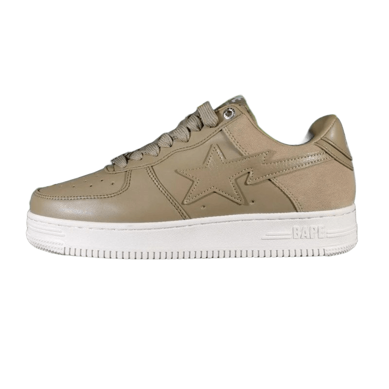 Bape Khaki Leather Unisex Sneakers with Star Logo