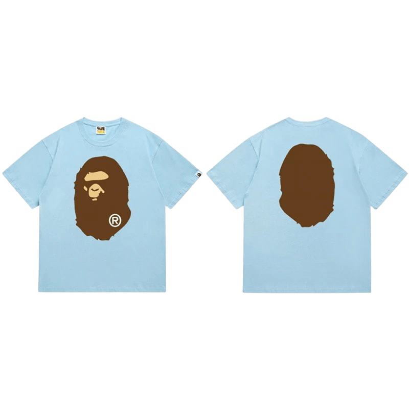 Bape Light Blue Cotton Ape Head Logo Tee: Unisex Streetwear