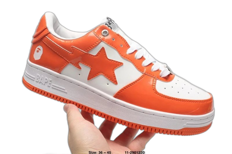 BAPE Orange White Leather Sneakers 90s Streetwear