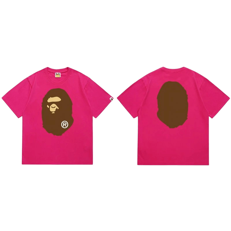 Bape Pink Ape Head Logo Unisex Cotton Streetwear Tee