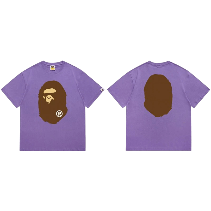 Bape Purple Cotton T-Shirt with Ape Head Graphic