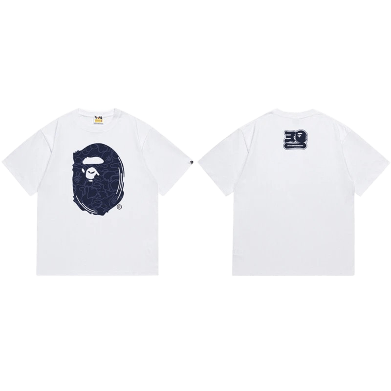 Bape White Cotton Tee: Unisex Streetwear with Iconic Ape Head