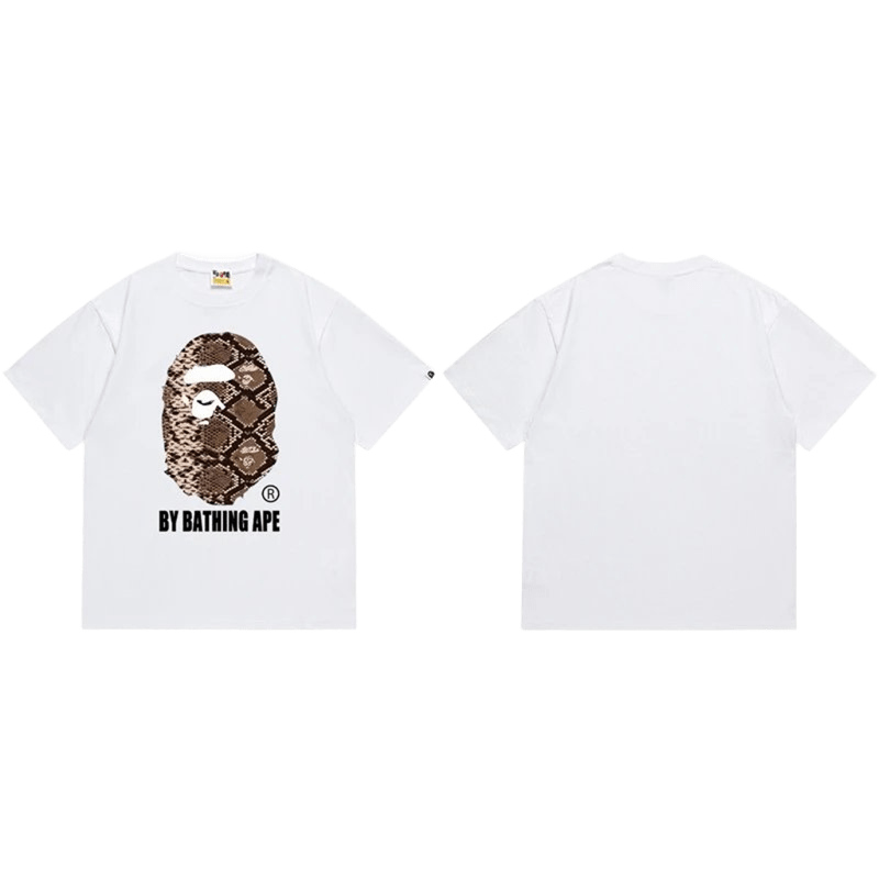 Bape White Snake-Print Cotton Tee: Ape Head Logo Streetwear
