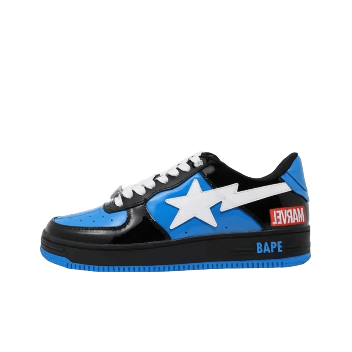 Bape x Marvel Black Blue Leather Sneakers, Streetwear